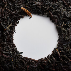 Chinese tea leaves arranged around with a space in the middle for inserting text to post on social media.