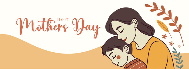 Fototapeta premium Mother's Day Hug Illustration – Mom and Child Love Art