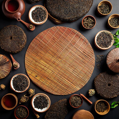 Chinese tea leaves arranged around with a space in the middle for inserting text to post on social media.
