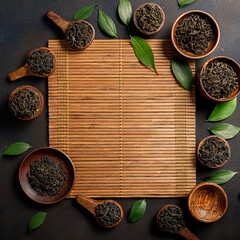 Chinese tea leaves arranged around with a space in the middle for inserting text to post on social media.