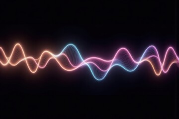 Abstract Neon Light Waves on Black Background: Glowing Lines, Futuristic, Science & Technology
