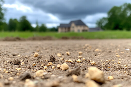 Architect conducts plan review on site of new home construction amidst cloudy skies