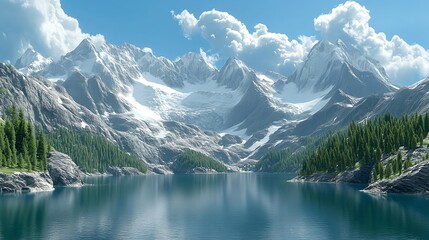 Fototapeta premium Majestic Mountain Landscape with Tranquil Meadows and Reflections