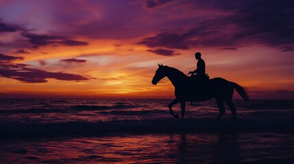Silhouette of Rider on Horse at Sunset