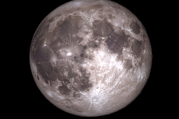 Fototapeta premium Full moon showcasing craters and details against a black background. Astronomical view