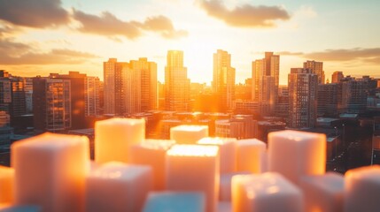 Sugar cubes sunset city skyline urban health risk