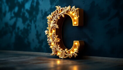 Illuminated Gold Letter C Decor with Ornate Frame