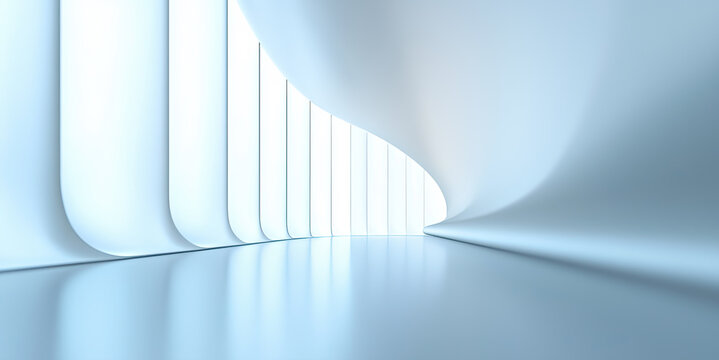 Futuristic abstract background. White and gray tone. Soft smooth of light, abstract shape, curve line, fade color gradient. Nobody empty space in modern room suit for future technology background.