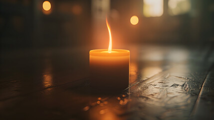 Serenity in Light: A Gently Flickering Candle Wick in a Dimly Lit Room with Warm, Radiant Glow