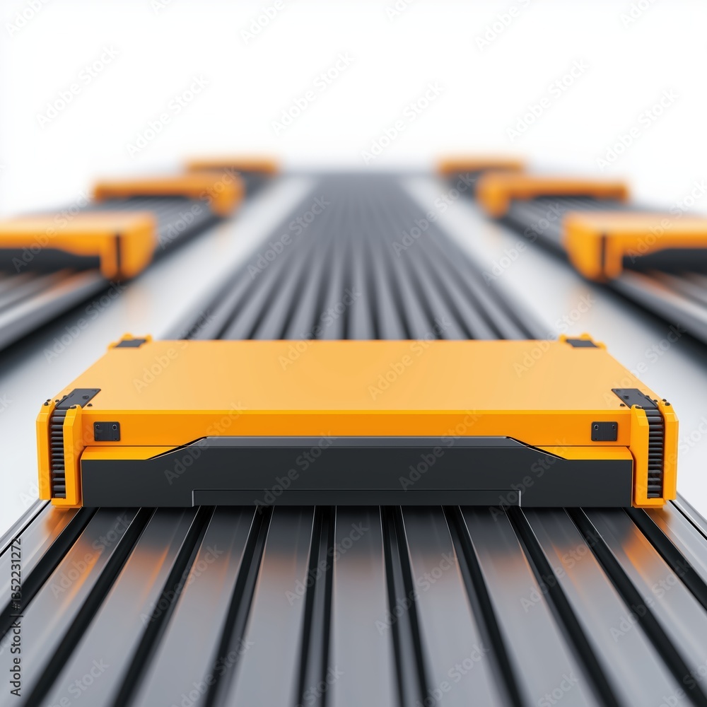 Poster futuristic industrial automation with ai technology and advanced conveyor system in a modern setting