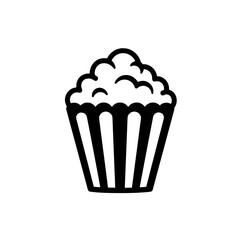 Popcorn Treat Icon: A simple, charming illustration of popcorn in a classic striped container. A visual treat, perfect for any design.
