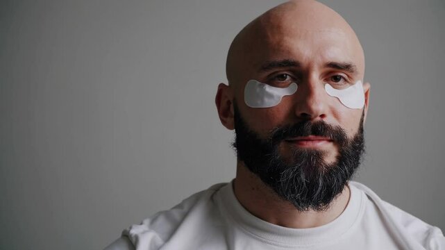 Man relaxing with undereye patches in calm setting for skincare routine and wellness
