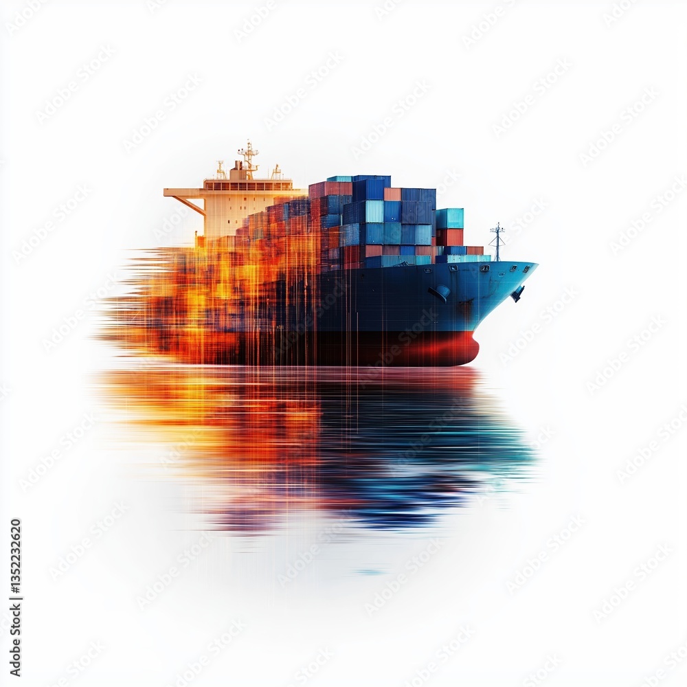 Poster futuristic cargo ship optimized for efficient routes with advanced ai technology and enhanced logist