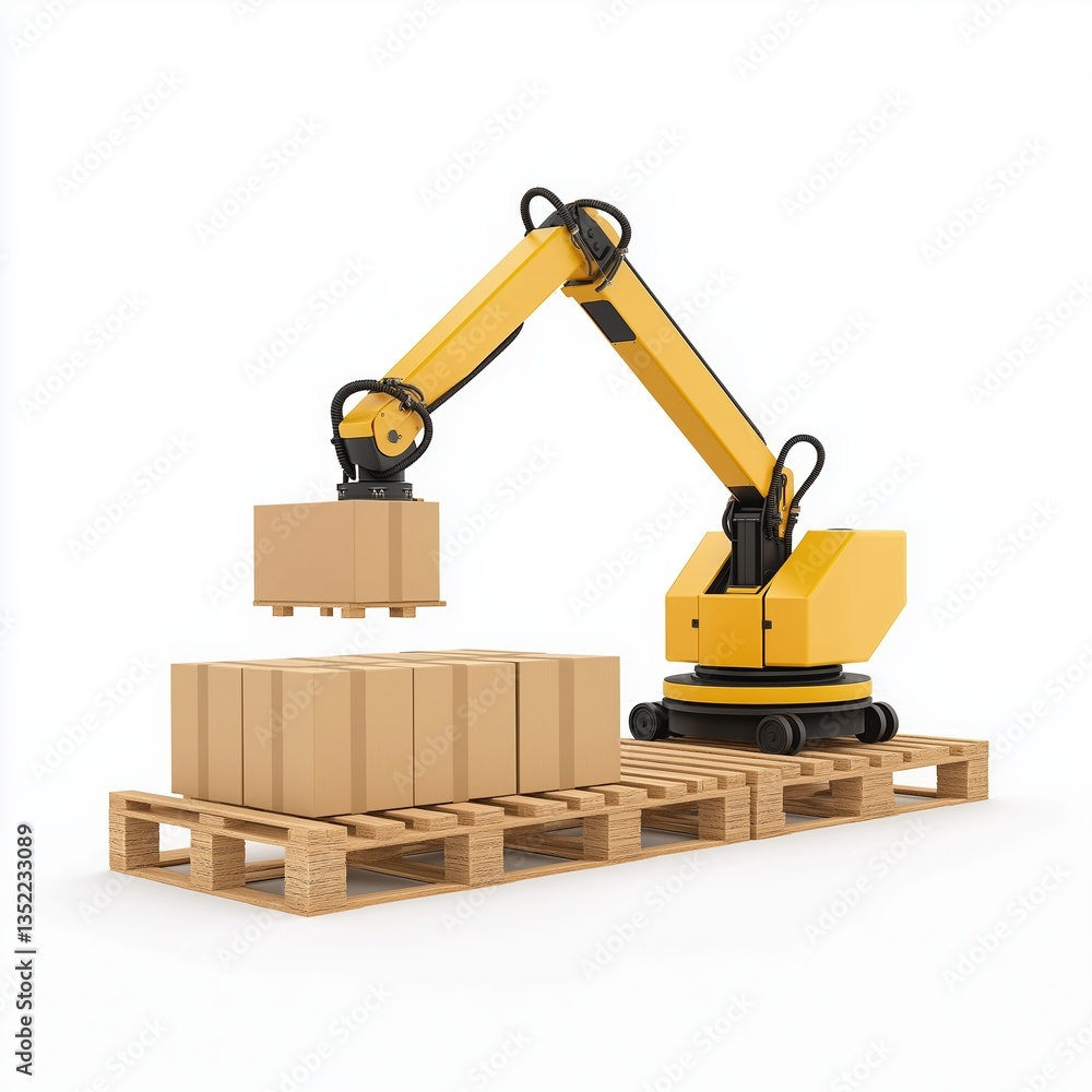Poster ai driven automation in warehouse environments with high-tech robotic arm handling packages