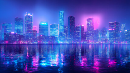 Fototapeta premium Vibrant Night Cityscape with Neon Lights