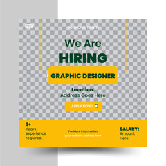 We are hiring job vacancy social media post template. Hiring square social media web banner design. Poster for we are hiring. employees needed. Social media template job vacancy recruitment, Hiring   