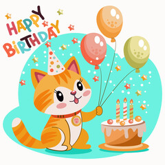 children's birthday card with cute cat party invitations, children's party