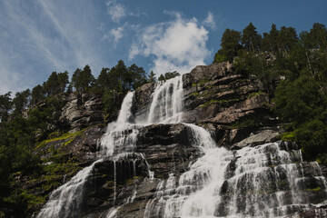 Beautiful waterfall in Norway. Tvindefossen waterfall in Skulestadmo, Norway.