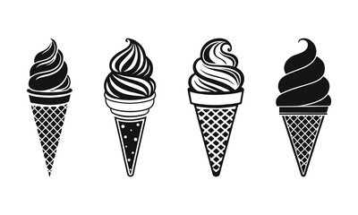 Minimalist Ice Cream Cone Icons – Black & White Soft Serve Silhouettes