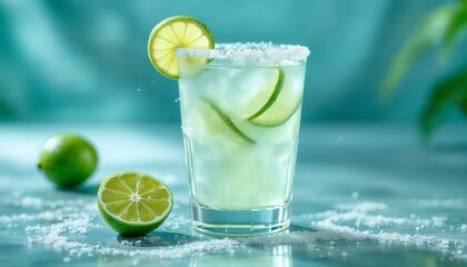 Fototapeta premium Refreshing Lime Margarita Cocktail with Salt Rim