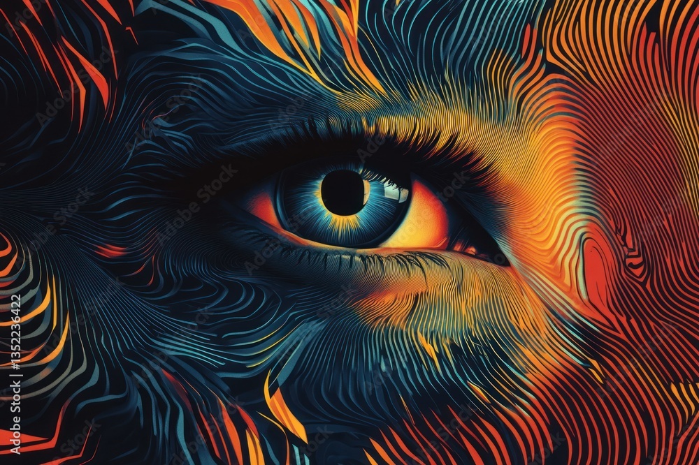 Poster abstract art featuring colorful eye design with swirling patterns and vibrant textures