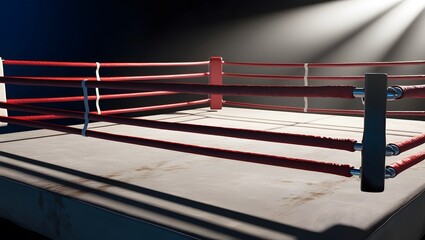 A round boxing ring with red ropes