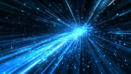 Naklejka premium abstract light trails in blue and orange creating a dynamic motion effect against a dark starry background