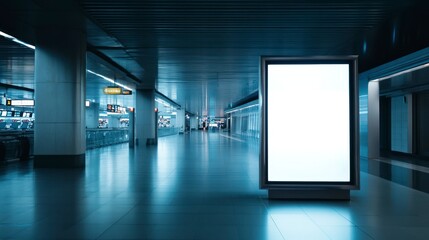 Blank Billboard Mockup in Modern Subway Station with Empty Platform