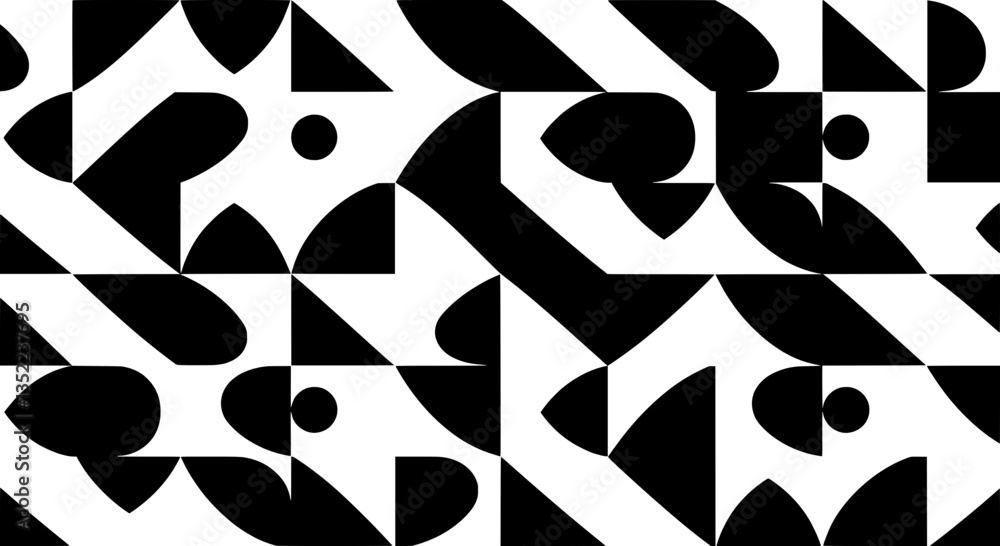 Poster geometric abstraction: a captivating abstract design in contrasting black and white, featuring a mos