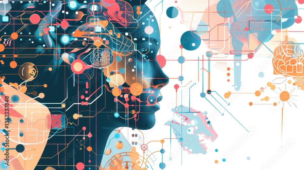 Poster this abstract image visually represents the concept of innovation, featuring vibrant colors and intr