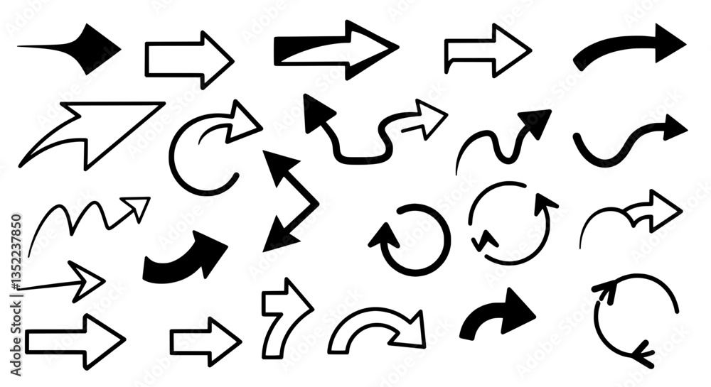 Poster navigational guidance: a comprehensive collection of arrows pointing in various directions, ideal fo