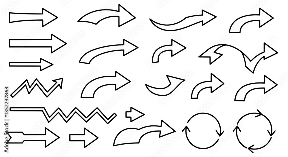 Poster arrows variety: a collection of diverse arrow designs and curved arrows, demonstrating versatility a