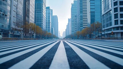 Zebra Crossing Pathway, Deserted city street with geometric crosswalk patterns