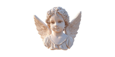 Fototapeta premium Cherubic Angel Sculpture Bust With Wings. Symbol Of Innocence And Spirituality Isolated On Transparent Background