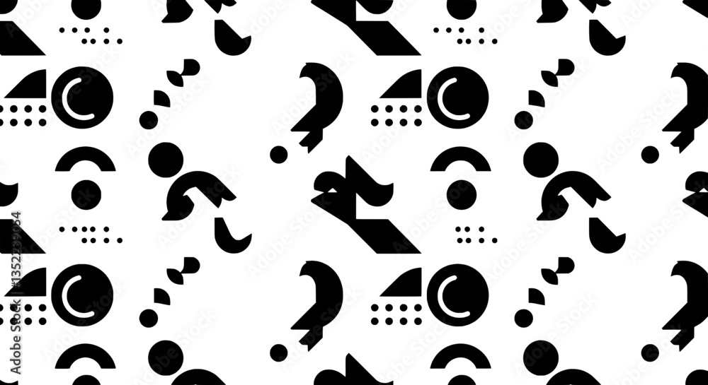 Poster geometric pattern design: a striking seamless pattern composed of black geometric shapes, creating a