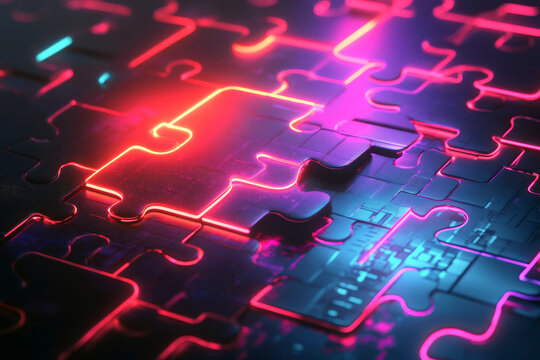 Digital jigsaw puzzle pieces concept technology illustration. - Powered by Adobe
