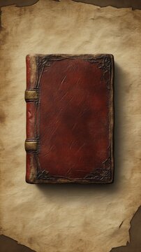An old leather bound book rests atop antique parchment paper