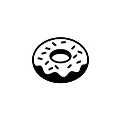 Sweet Treat Icon: A simple and appetizing illustration of a donut, its classic shape and delightful sugary toppings presented in a clean and modern monochrome design. 