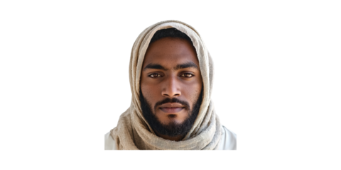 Portrait of Bearded Man Wearing Headscarf with Neutral Expression Isolated on Transparent Background