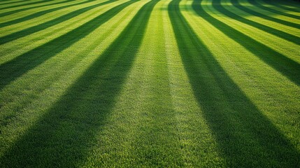 Lush Green Grass Field with Stripes and Shadow Pattern