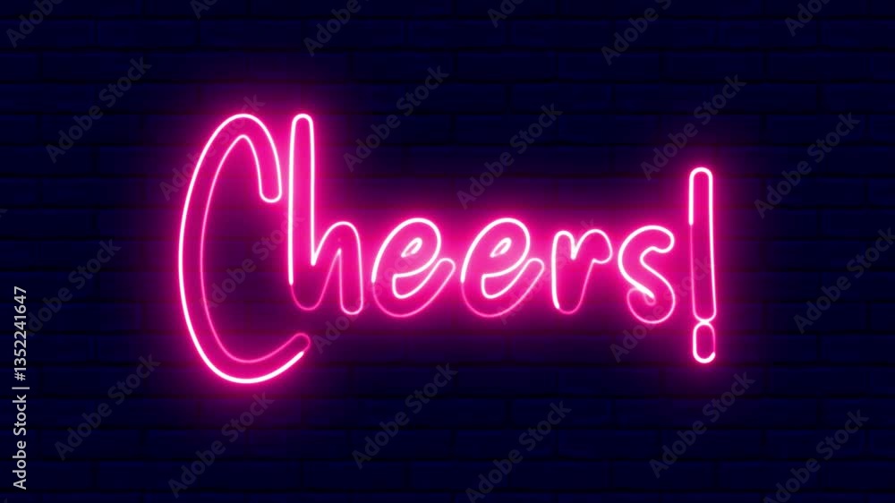 Poster cheers neon sign. cheers text font with light. luminous and shimmering haze inside the letters of th