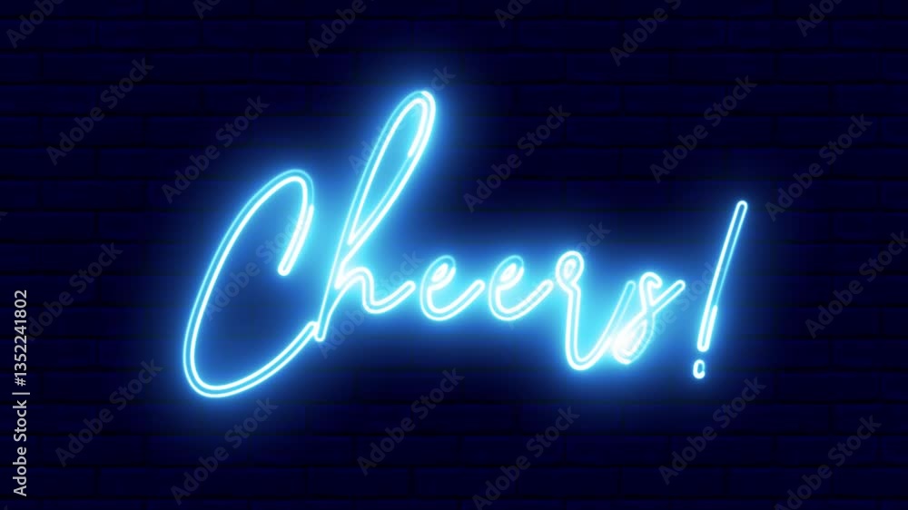 Poster cheers neon sign. cheers text font with light. luminous and shimmering haze inside the letters of th