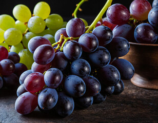 Fototapeta premium Fresh Red, Black, and Green Grapes on Dark Background