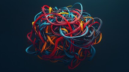 A vibrant abstract sphere formed by a complex tangle of multicolored electrical wires and cables creating a chaotic yet aesthetically pleasing design.