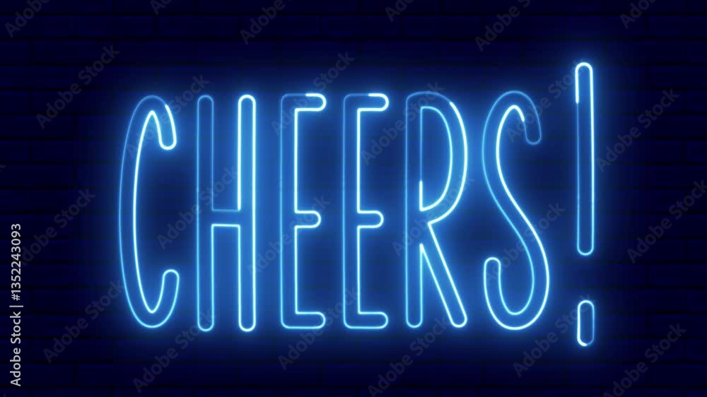 Poster cheers neon sign. cheers text font with light. luminous and shimmering haze inside the letters of th