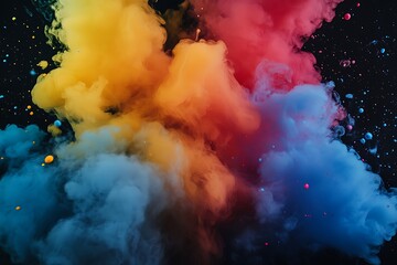 vibrant and ethereal swirls of colorful smoke in red orange yellow green blue and purple against a dark backdrop