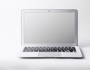 Fototapeta premium Modern silver laptop showing blank screen on white background