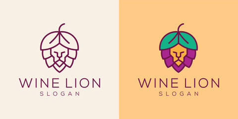modern lion and grape wine logo design ideas