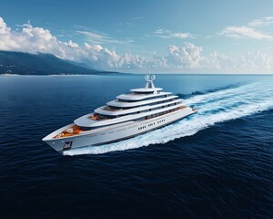 Luxury Yacht Sailing Ocean Coast.