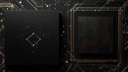 Abstract circuit board with black square objects